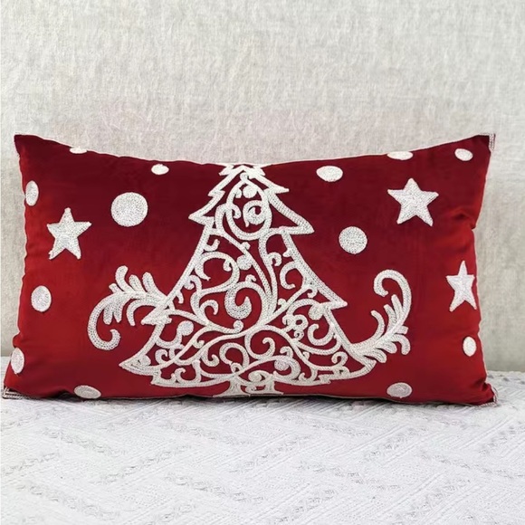 TWO VELVET Christmas pillows red & White trees SUCH BEAUTIFUL PILLOWS - Picture 4 of 6